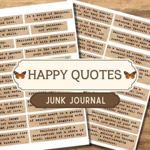 Printable Happy Quotes for Junk Journal, Happiness, Junk Journal Words, Digital Words, Ephemera, Words for Journaling, Words Scrapbooking