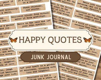 Printable Happy Quotes for Junk Journal, Happiness, Junk Journal Words, Digital Words, Ephemera, Words for Journaling, Words Scrapbooking