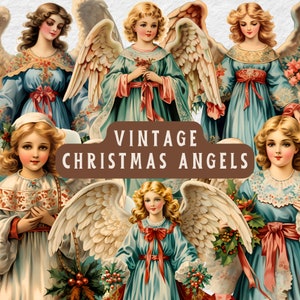 Christmas Angel Clipart PNG Bundle, Vintage Christmas Angel, Retro Ephemera, Digital Download,  For Commercial Use