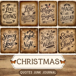 Printable Christmas Quotes Vintage Junk Journal Ephemera, Printable Digital Cards, Scrapbooking Collages, Quotes Scrapbooking, Xmas Label