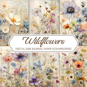 Watercolor Wildflowers, Junk Journal Printable Page, Flowers Junk Journal Kit, Junk Journal Paper Digital, Botanical, Ephemera, Scrapbooking