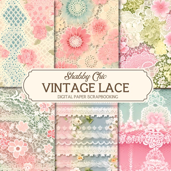Vintage Lace Digital Paper Printable, Shabby Chic, Victorian, Lace Scrapbook Paper, Scrapbooking, Lace Junk Journal Kit, Lace Background