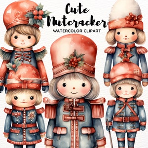 10 PNG Watercolor Christmas Cute Nutcracker Clipart Bundle  - Commercial Use - Transparent Background - Digital Download