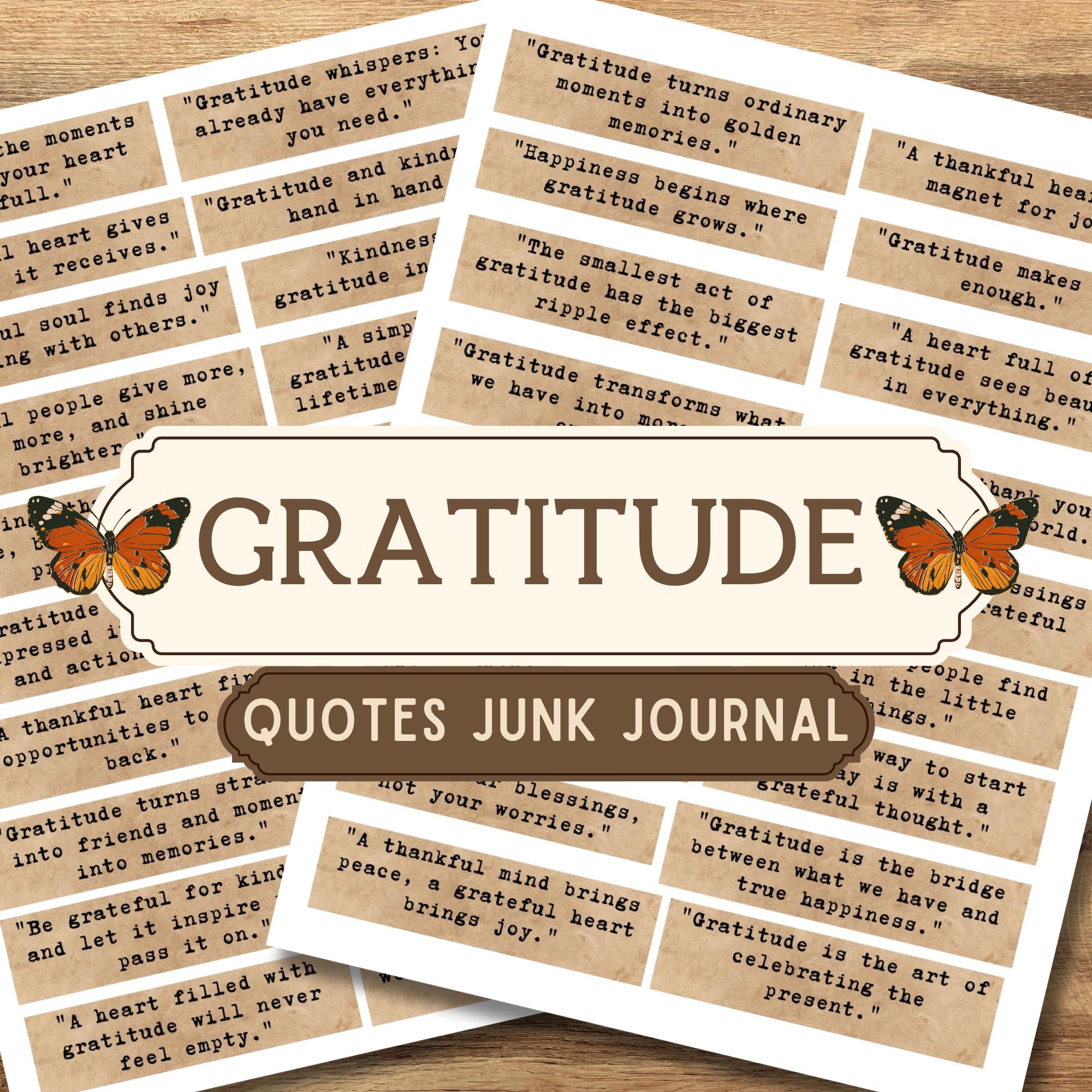 Printable Gratitude Quotes, Gratitude Junk Journal Kit, Grateful Quotes, Gratitude Journal Ephemera, Gratitude Digital Kits, Affirmation