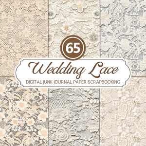 65 JPG Vintage Wedding Lace Digital Paper Printable, Victorian, Lace Scrapbook Paper, Scrapbooking, Lace Junk Journal Kit, Lace Background