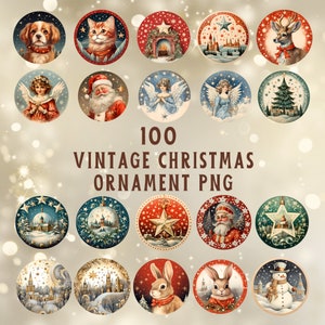 100 Ornement de Noël PNG pour sublimation, ornement rond, design vintage, ensemble de fichiers PNG, téléchargement numérique, pour un usage commercial