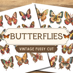 84 Vintage Fussy Cuts Butterfly, Butterflies, Digital Print Fussy Cut, Ephemera, Junk Journal Kits, Scrapbooking, Butterfly Printable, JPG