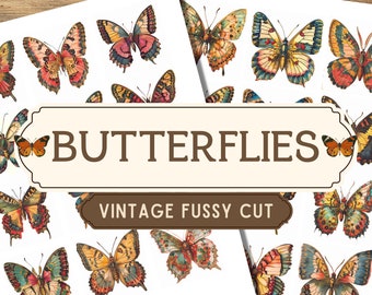 84 Vintage Butterfly Fussy Cuts: Ephemera for Junk Journals (Digital Print)