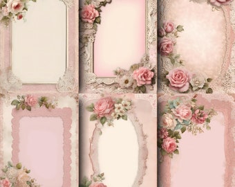 Vertical 8.5x5.5 Vintage Lace Frame Digital Paper Printable, Shabby Chic Soft Pink, Lace Scrapbook, Scrapbooking, Lace Junk Journal Kit
