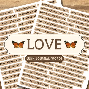 Love Words, Phrases, Quotes, Junk Journal Words, Valentines, Ephemera, Digital Words, Junk Journal Kit, Vintage, Sentiments, Printable