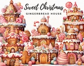 Watercolor Christmas Gingerbread House Clipart: PNG Bundle (Digital Download)