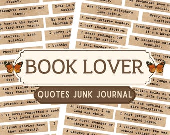 Printable Book Lover Quotes, Book Lover Phrase Junk Journal Kit, Library Ephemera, Book Lover Journal Ephemera, Reading Quotes Digital Kits