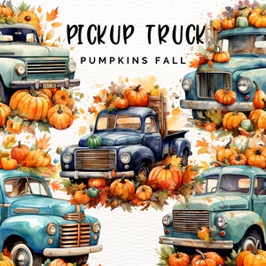 10 PNG Watercolor Pickup Truck Fall Pumpkins Clipart Bundle -  Commercial Use - Transparent Background - Digital Download