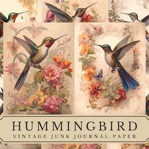 Hummingbird Junk Journal Paper, Junk Journal Page, Scrapbook Paper, Vintage Watercolor, Ephemera, Scrapbooking, Printable, Digital Download