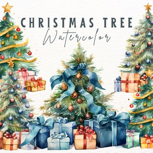 Watercolor Christmas Tree Clipart PNG, Christmas Tree Painting, Christmas Tree PNG Files,  Christmas Tree Commercial, Digital Download
