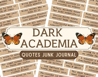 Printable Dark Academia Quotes, Vintage Junk Journal Ephemera, Gothic Scholar Sentiments, Victorian Word Strips, Library Aesthetic, Labels