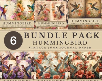 Hummingbird Junk Journal Paper, Vintage Floral Watercolor Ephemera, Shabby Chic Bird Scrapbook Kit, Botanical Garden Printables, Bundle Pack