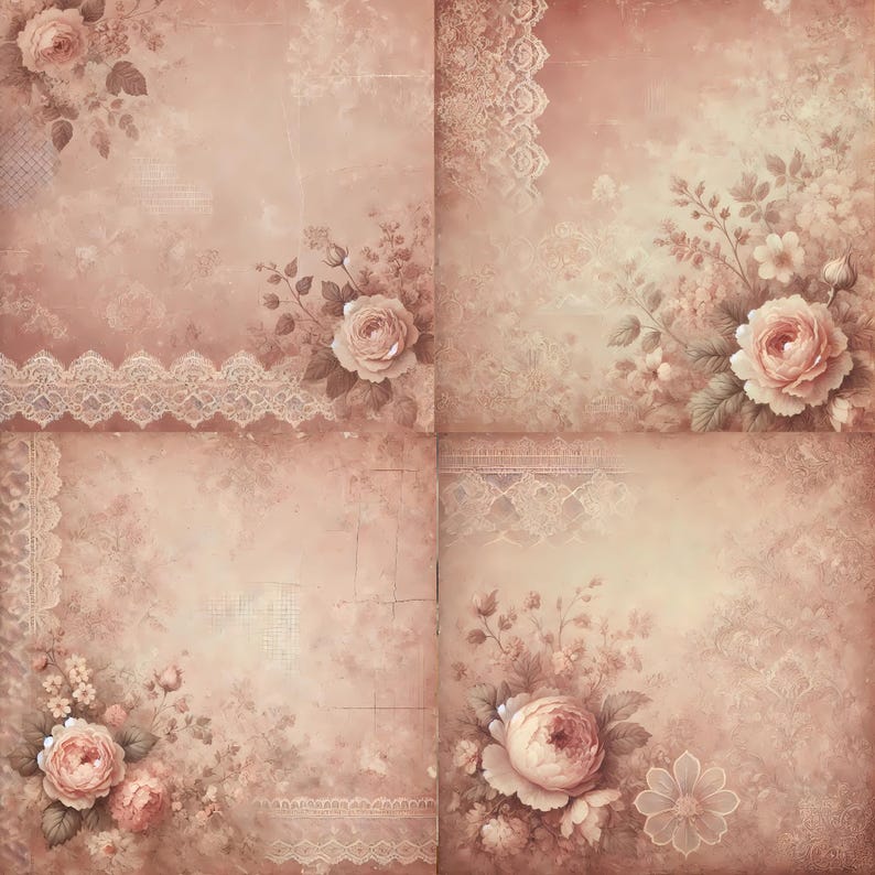 Dusty Rose Vintage Lace Scrapbook Paper: 12x12 Ephemera (digital ...
