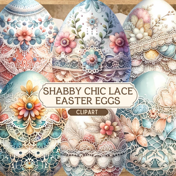 Shabby Chic Easter Eggs Lace Clipart, PNG Bundle, Vintage, Spring, Scrapbooking, Junk Journal Kit, Digital Download, Commercial Use