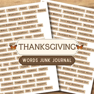 Printable Thanksgiving Junk Journal Words & Phrases, Fall Label, Label Junk Journal Ephemera, Words Scrapbooking, Thanksgiving Journaling