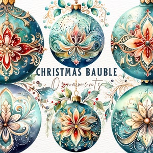 10 PNG Watercolor Bauble Ornaments Clipart Bundle - Commercial Use - Digital Download - Transparent Background