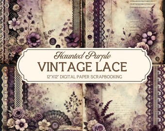 Vintage Lace Papier: Haunted Purple Scrapbook Kit (Digitaler Download)
