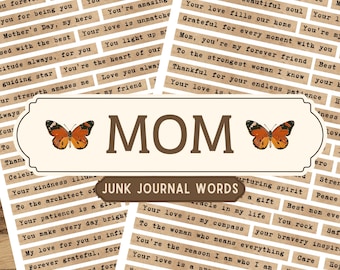 Printable Mother's Day Quotes, Vintage Junk Journal Ephemera, Motherhood Sentiments, Mom Sayings Word Strips, Nostalgic Scrapbook Labels