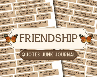 Printable Friendship Quotes, Vintage Junk Journal Ephemera, Aesthetic Victorian Sentiments, Scrapbooking Word Strips, Digital Paper Download