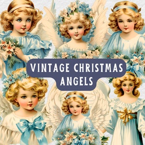 Christmas Angel Clipart, Angel PNG Bundle, Vintage Christmas Angel, Retro Ephemera, Shabby Chic Blue, Digital Download, Commercial Use