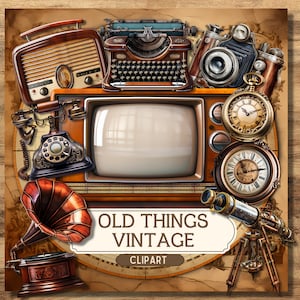 Old Things Vintage Clipart, PNG Bundle, Antique, Retro, Junk Journal Kit, Ephemera, Victorian, Printable, Digital Download, Commercial Use