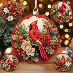 10 PNG 3D Kardinal Weihnachtsverzierung Sublimation, roter Kardinalvogel, Clipart Bundle, Dekordekoration, digitaler Download, für kommerzielle Nutzung
