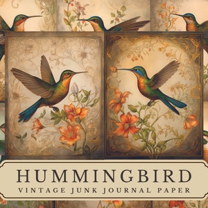 Hummingbird Junk Journal Paper, Junk Journal Page, Scrapbook Paper, Vintage Watercolor, Ephemera, Scrapbooking, Printable, Digital Download