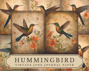 Hummingbird Junk Journal Paper: Vintage Watercolor Ephemera (Digital Download)