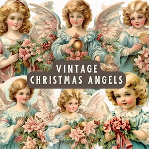10 Christmas Angel Clipart PNG Bundle, Vintage Christmas Angel, Retro Ephemera, Digital Download, For Commercial Use