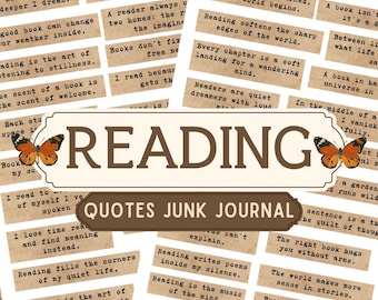 Printable Reading Quotes, Book Lover Junk Journal Ephemera, Bibliophile Bookish Sentiments, Dark Academia Scrapbooking, Word Strips, Vintage