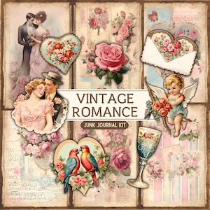 Vintage Romance, Junk Journal Kit, Love, Valentines, Ephemera, Florals, Scrapbooking Pages, Junk Journal Pages, Printable, Digital Download