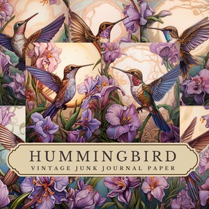 Hummingbird Junk Journal Paper, Junk Journal Page, Scrapbook Paper, Vintage Watercolor, Ephemera, Scrapbooking, Printable, Digital Download