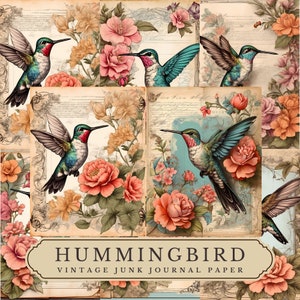8 JPG Hummingbird Decoupage Paper, Junk Journal Paper,  Digital Scrapbooking, Vintage, Ephemera, Digital paper, Junk Journal Kit, Printable