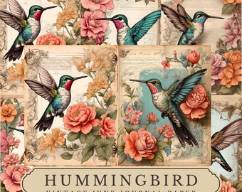 Hummingbird Decoupage Paper: Vintage Floral Junk Journal (JPG Digital Download)