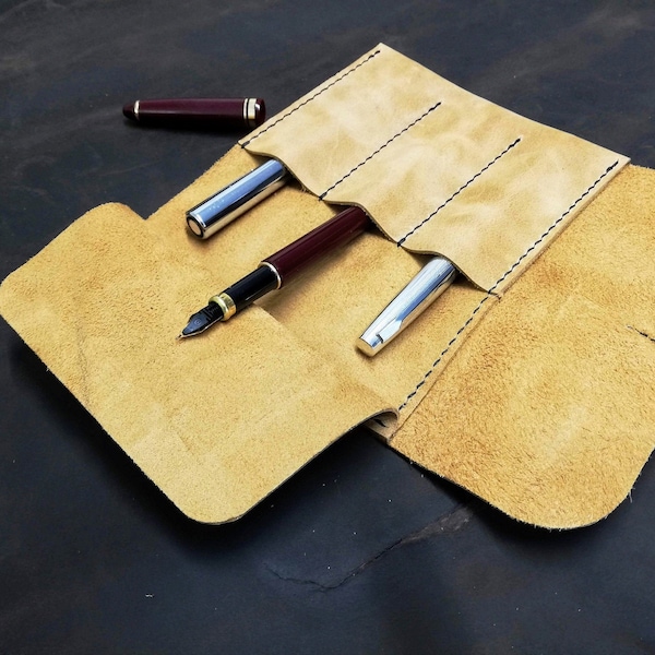 Handmade leather fountain pens roll, leather pens organizer