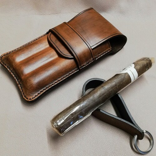 Handmade Leather Cigar Pouch Holder 3 Finger Cigar Case Etsy