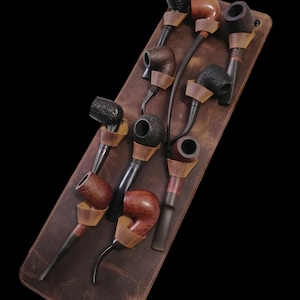 Leather wall stand for 10 pipes, anniversary gift, pipe rack, pipe stand