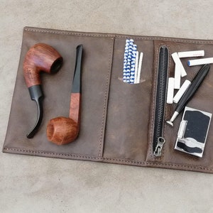 Genuine Leather pipe pouch for 1 or 2 pipes, Tobacco pipe roll, anniversary gift