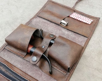 Leather pipe roll for 2 pipes, Anniversary gift, pipe smoker gift