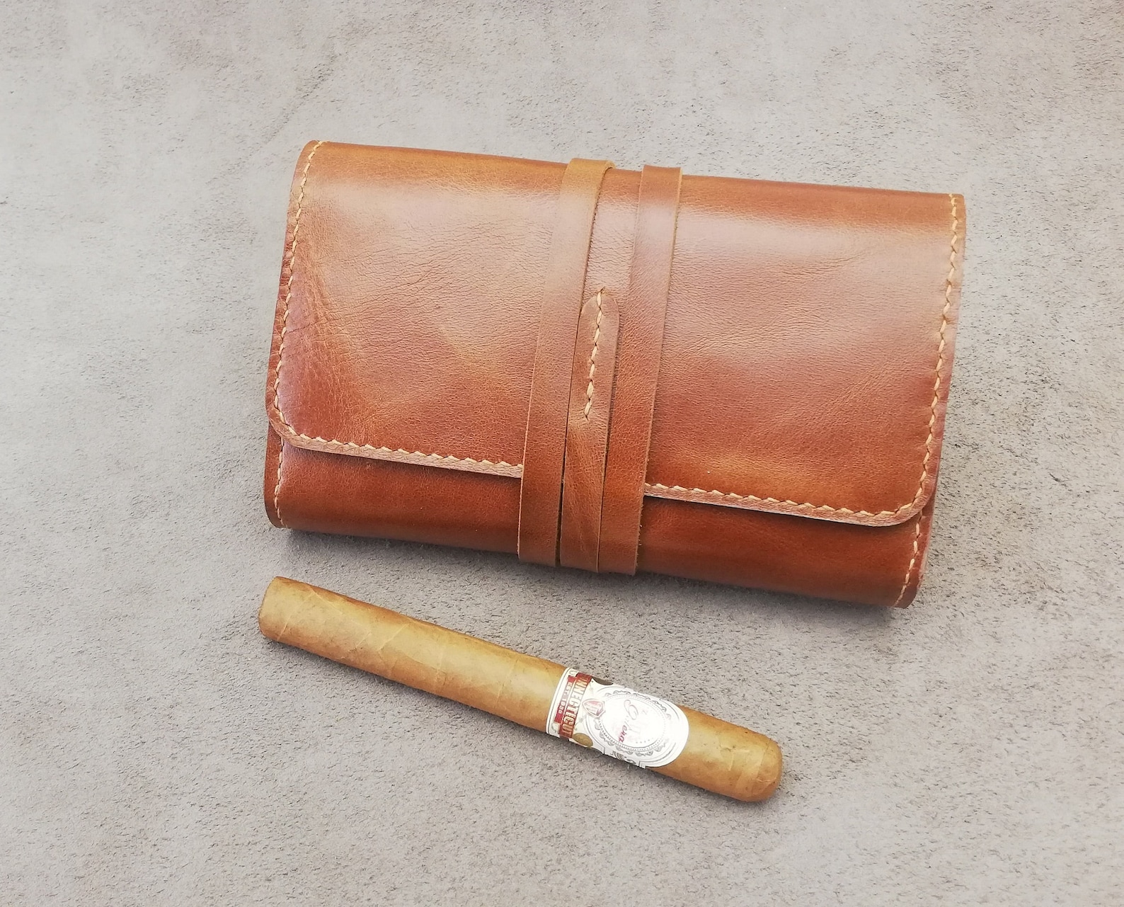 Leather Cigar Pouch With Cards Slots and Field Notes Pocket Etsy