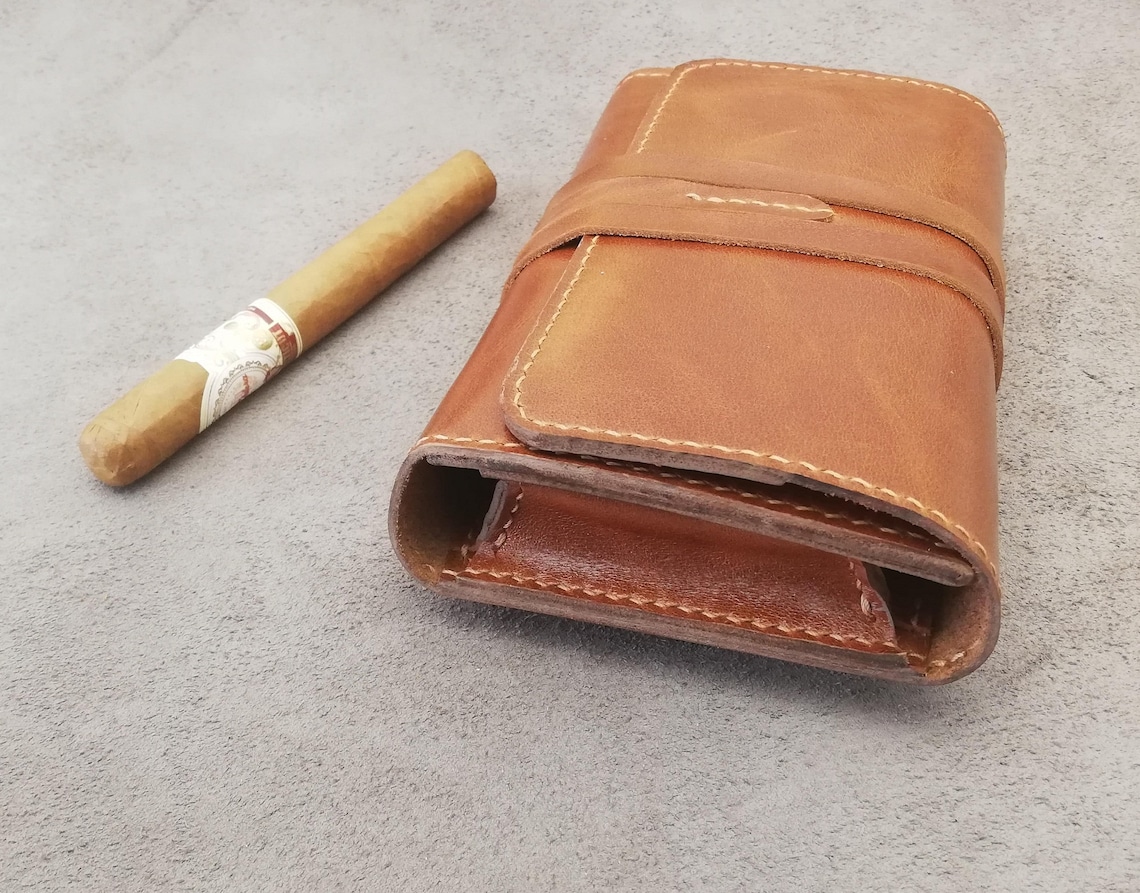 Leather Cigar Pouch With Cards Slots and Field Notes Pocket Etsy