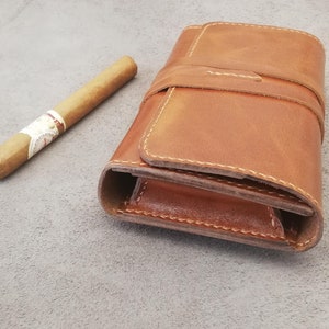Pochette à cigares en cuir avec fentes pour cartes et poche pour billets, rouleau en cuir