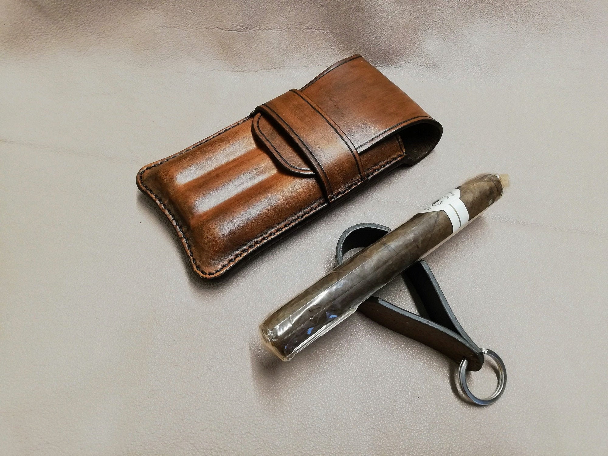 Handmade Leather Cigar Pouch Holder 3 Finger Cigar Case 