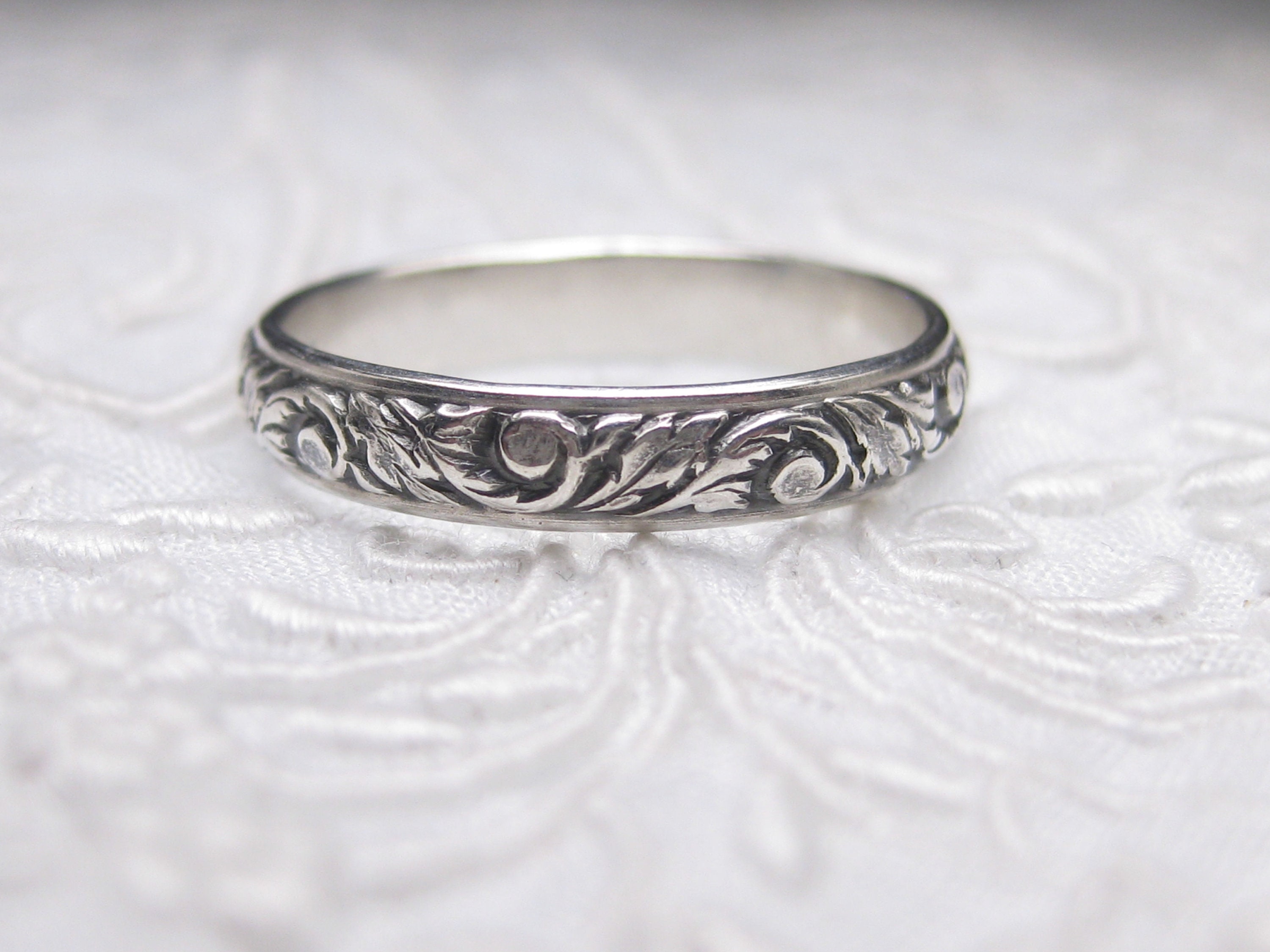 Delicate Silver Pinky Ring Sterling Silver Leaf Pattern Ring - Etsy