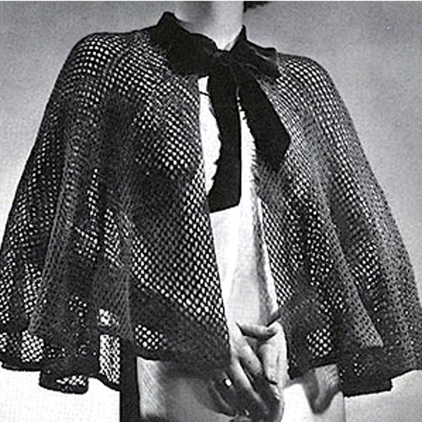 1930s Crochet Formal Fishnet Cape Vintage Pattern PDF